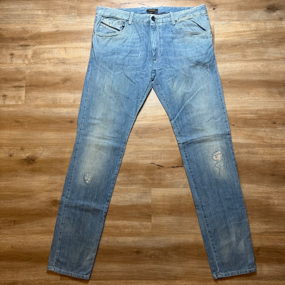Diesel Black Gold Jeans Mens 36x36 Blue Perenz Distressed Straight Leg 008F2